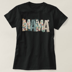 MAMA Floral Patchwork Stitched Bow Mother's Day Cu T-Shirt