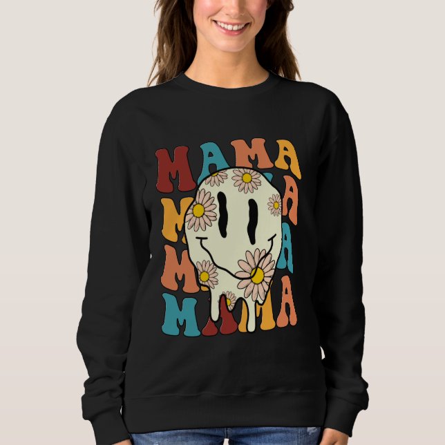 Mama Flower Smile Bolt Lightning Chequered Groovy  Sweatshirt (Front)