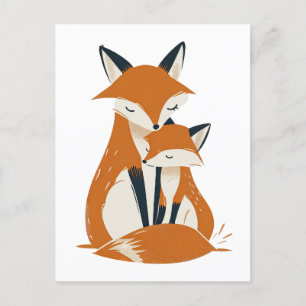 Mama Fox& Pup Woodland Animals Cute Postcard