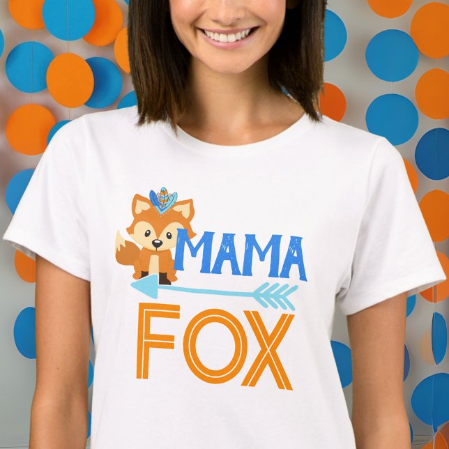 Mama Fox Wild One Woodland Birthday Party T-Shirt (Mama Fox Party Shirt for Woodland Baby Shower or Birthday. Perfect for Wild One or One Happy Camper)
