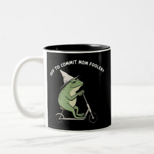 Mama Frog Off to Commit Mum Foolery Scooter Gift  Two-Tone Coffee Mug