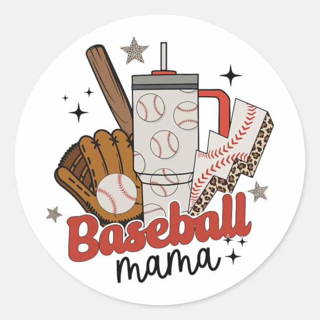 Mama Game Day Vibes Mothers Day Women Baseball Mum Classic Round Sticker (Front)
