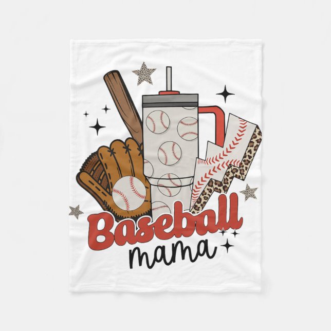 Mama Game Day Vibes Mothers Day Women Baseball Mum Fleece Blanket (Front)