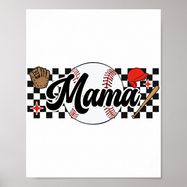 Mama Game Day Vibes Mothers Day Women Baseball Mum Poster (Front)