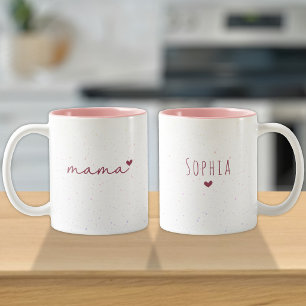 Mama Gift From Kids   Love Name Pink Heart  Two-Tone Coffee Mug