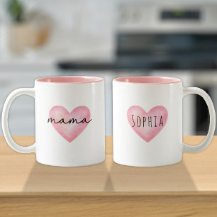 Mama Gift From Kids   Pink Heart Love Name Two-Tone Coffee Mug