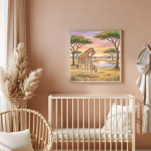Mama Giraffe and Calf Nursery Poster