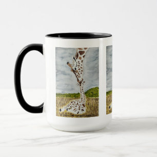 Mama Giraffe Kissing Calf Original Art  Mug