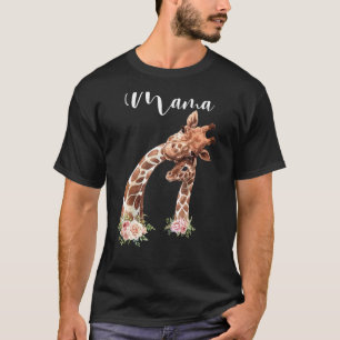 Mama Giraffe With Baby Floral Mothers Day Mum T-Shirt