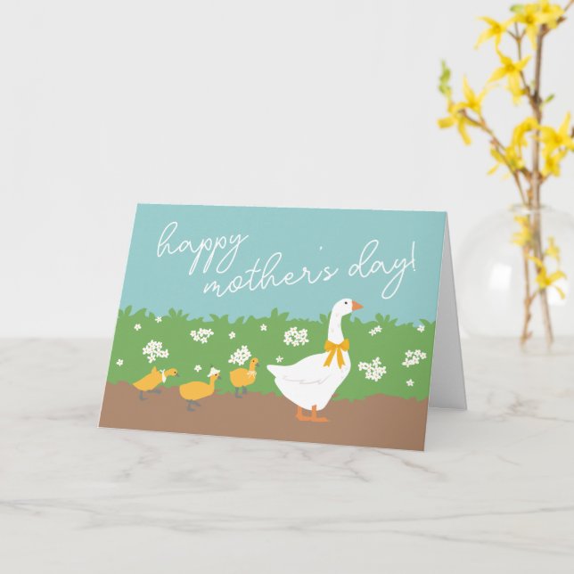 Mama Goose & 3 Goslings Happy Mother's Day Card (Yellow Flower)