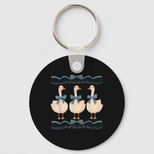 Mama Goose With Baby Geese Vintage Blue Ribbon Goo Key Ring