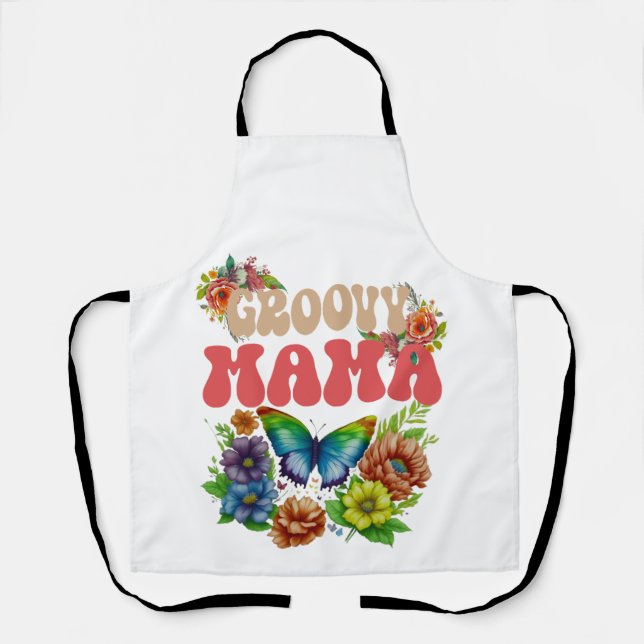 Mama Groovy Floral, Hippie Colourful Mum Apron (Front)