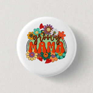 Mama Groovy Floral, Retro Flowers Mothers Day 3 Cm Round Badge