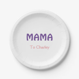 Mama happy mothers retro purple add name text vint paper plate
