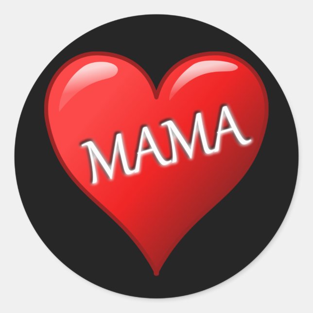 Mama Heart with Black Background Classic Round Sticker (Front)