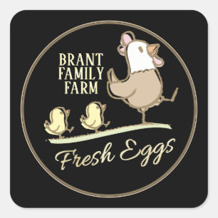 Mama hen and chicks family farm egg carton label