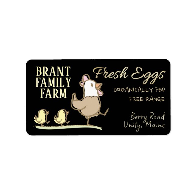 Mama hen and chicks family farm egg carton label (Front)