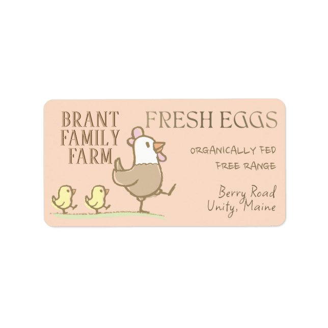 Mama hen and chicks on an egg-coloured carton labe label (Front)