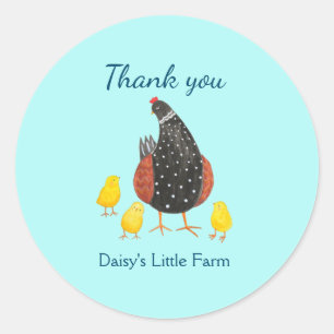 Mama Hen and three chicks chicken custom thank you Classic Round Sticker