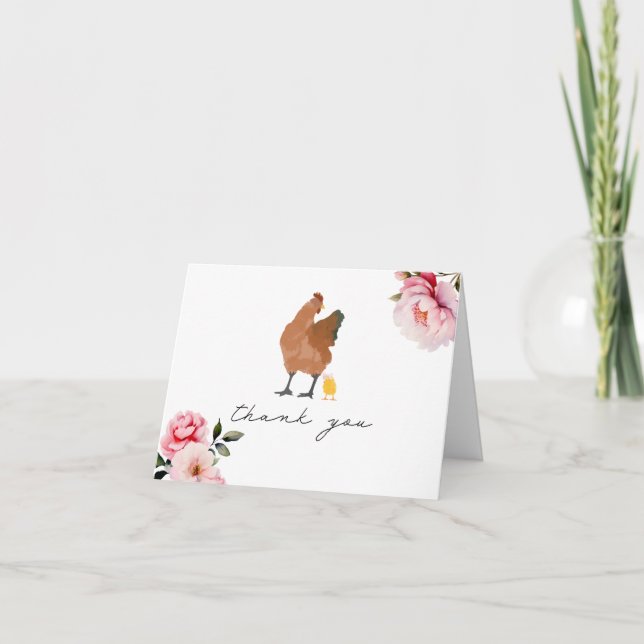 Mama Hen Baby Chick Pink Floral Thank You  (Front)