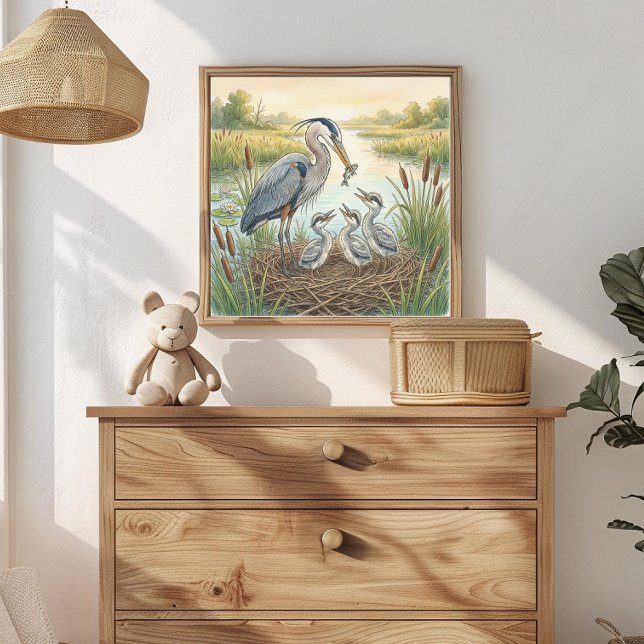 Mama Heron and Chicks Nursery Poster (Creator Uploaded)