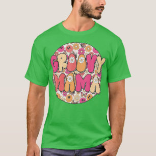 Mama Hippie Retro Daisy Flower Smile Face T-Shirt