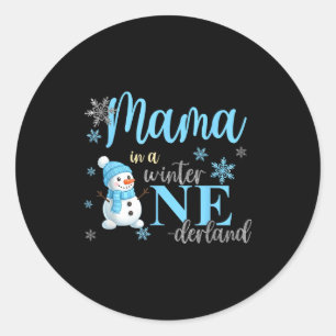 Mama In A Winter Onederland Birthday Boy Girl Cute Classic Round Sticker
