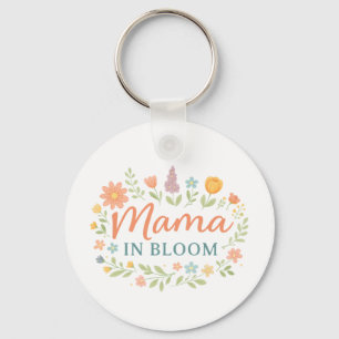 Mama In Bloom Floral Spring Typography Design Key Ring