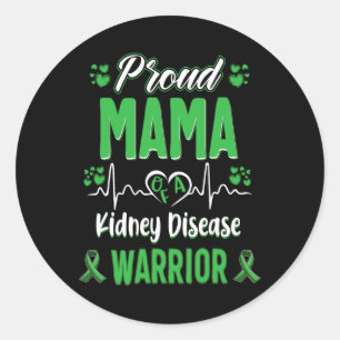 Mama Kidney Disease Warrior Awareness Ribbon Green Classic Round Sticker