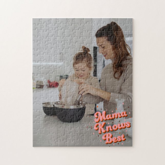 Mama Knows Best Pink Brown Lettering Photo Jigsaw Puzzle (Vertical)