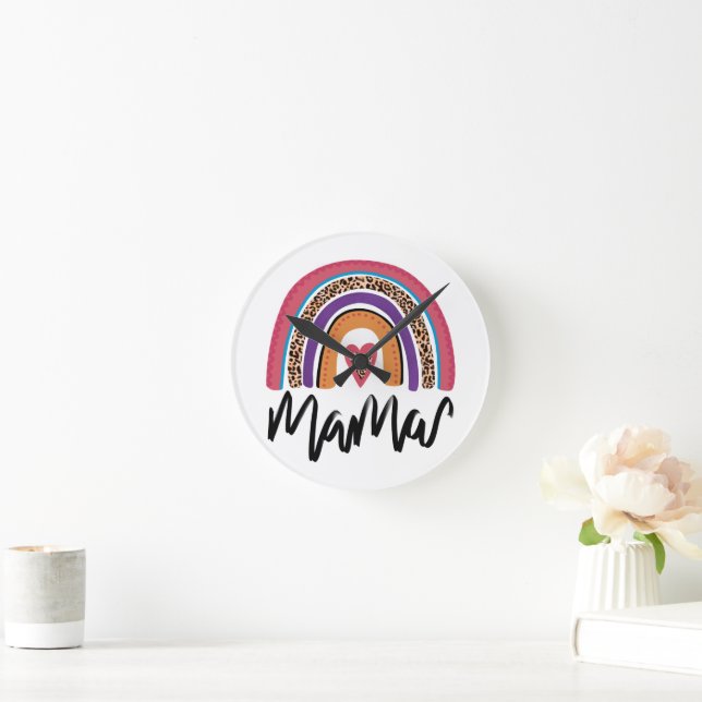 Mama Leopard Rainbow Round Clock (Home)
