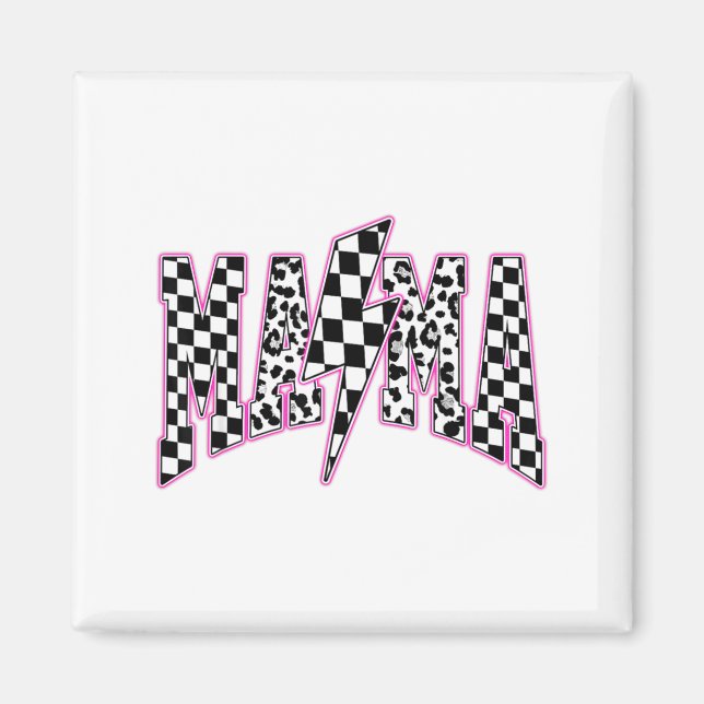 Mama Lightning Bolt Checkered Leopard Varsity Moth Magnet (Front)