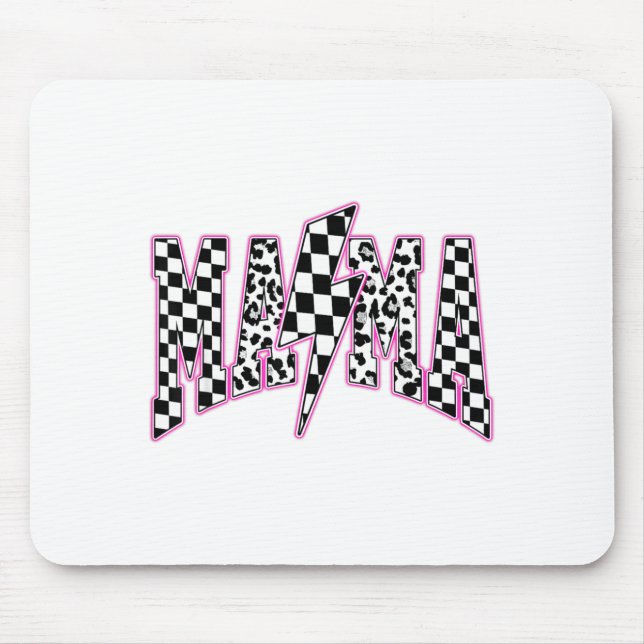 Mama Lightning Bolt Checkered Leopard Varsity Moth Mouse Mat (Front)