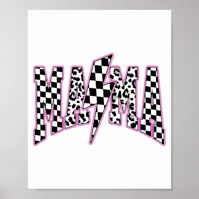 Mama Lightning Bolt Checkered Leopard Varsity Moth Poster (Front)