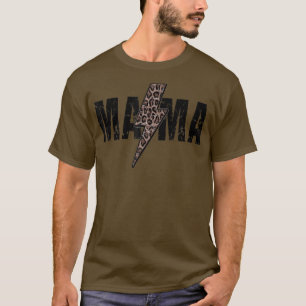 Mama Lightning Bolt Leopard Cheetah Print Mothers T-Shirt