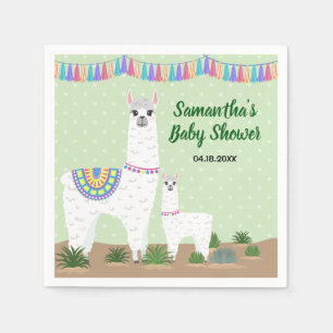Mama Llama and Baby Green Polka Dot Baby Shower Napkin