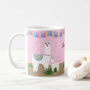 Mama Llama and Baby Llama Pink Polka Dot Coffee Mug