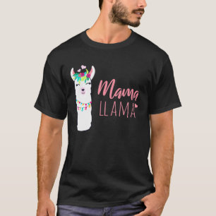  Mama LLama Boho Flowers Pink Heart  T-Shirt