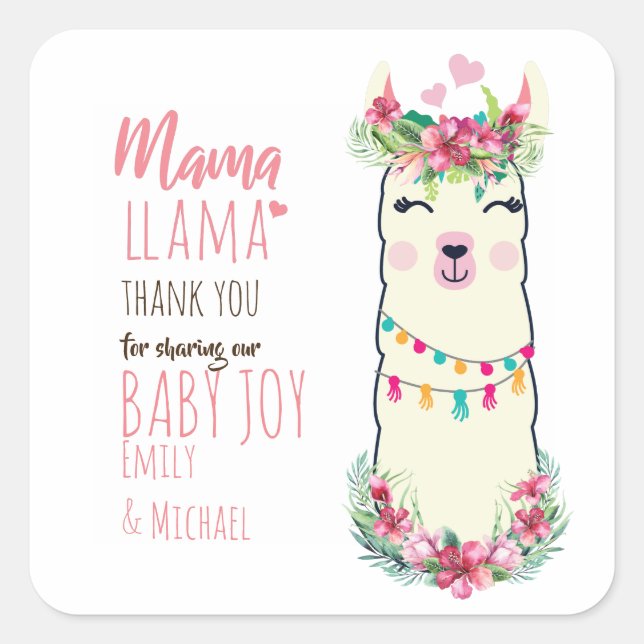 Mama Llama Fiesta Baby Girl Shower Partyware Square Sticker (Front)