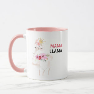 Mama Llama Funny Pretty Floral Pink Llama Mug