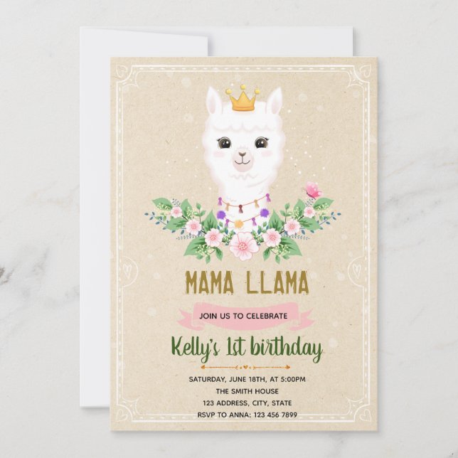 Mama llama invitation (Front)