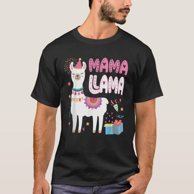 Mama Llama Mom Of The Birthday Llama Birthday Them T-Shirt (Front)