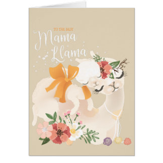 Mama Llama with baby llama & flowers card