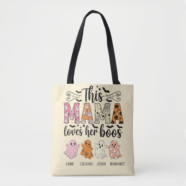 Mama Loves Her Boos Spooky Personalized Halloween Tote Bag (Front)