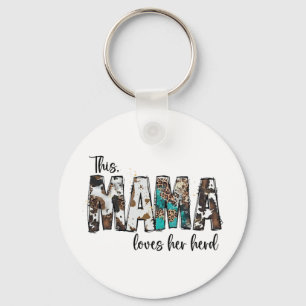Mama Loves Her Herd Leopard Cowhide For Women Moth Key Ring