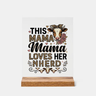 Mama Loves Her Herd Vintage Cow Mum Shirt Design_1 Acrylic Sign