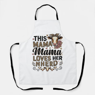Mama Loves Her Herd Vintage Cow Mum Shirt Design_1 Apron