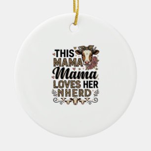 Mama Loves Her Herd Vintage Cow Mum Shirt Design_1 Ceramic Tree Decoration