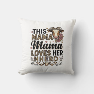 Mama Loves Her Herd Vintage Cow Mum Shirt Design_1 Cushion