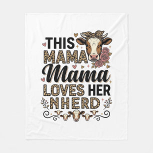 Mama Loves Her Herd Vintage Cow Mum Shirt Design_1 Fleece Blanket